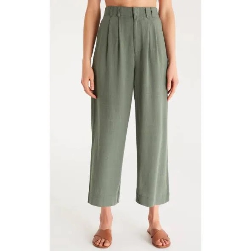 Z supply Farrah Linen pant wide leg crop forest green small